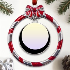 Cream Yellow To Pale Violet Linear Gradient Metal Red Ribbon Round Ornament by GradientsOmbre