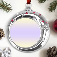 Cream Yellow To Pale Violet Bilinear Gradient Metal Snowflake Red Crystal Round Ornament by GradientsOmbre