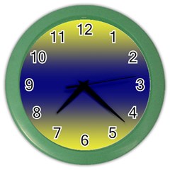 Electric Yellow To Navy Blue Bilinear Gradient Color Wall Clock by GradientsOmbre