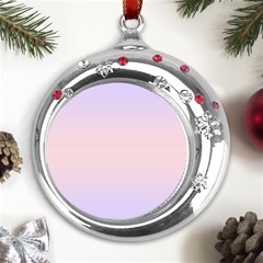 Pale Violet To Pale Pink Bilinear Gradient Metal Snowflake Red Crystal Round Ornament by GradientsOmbre