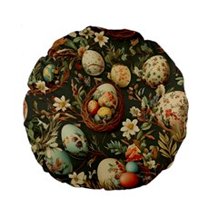 Charming Seamless Pattern Vintage Easter Floral Motif Standard 15  Premium Flano Round Cushions by dflcprintsclothing