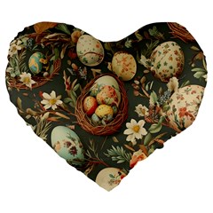 Charming Seamless Pattern Vintage Easter Floral Motif Large 19  Premium Flano Heart Shape Cushions by dflcprintsclothing