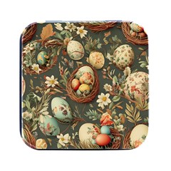 Charming Seamless Pattern Vintage Easter Floral Motif Square Metal Box (black) by dflcprintsclothing