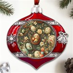 Charming Seamless Pattern Vintage Easter Floral Motif Metal Snowflake And Bell Red Ornament Front