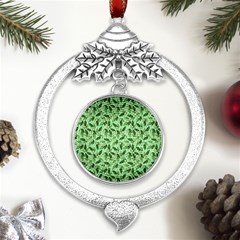 Leaves Pattern Texture Seamless Metal Silver X mas Leaves Round Ornament by Hannah976