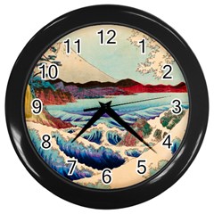 Wave Japanese Mount Fuji Ocean Wall Clock (black) by Bedest