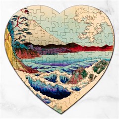 Wave Japanese Mount Fuji Ocean Jigsaw Puzzle (heart) by Bedest