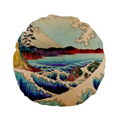 Wave Japanese Mount Fuji Ocean Standard 15  Premium Flano Round Cushions by Bedest