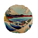 Wave Japanese Mount Fuji Ocean Standard 15  Premium Flano Round Cushions Back