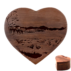 Wave Japanese Mount Fuji Ocean Heart Wood Jewelry Box by Bedest