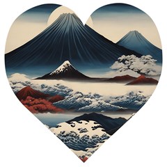 Hokusai Moutains Japan Wooden Puzzle Heart by Bedest