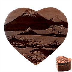 Hokusai Moutains Japan Heart Wood Jewelry Box by Bedest