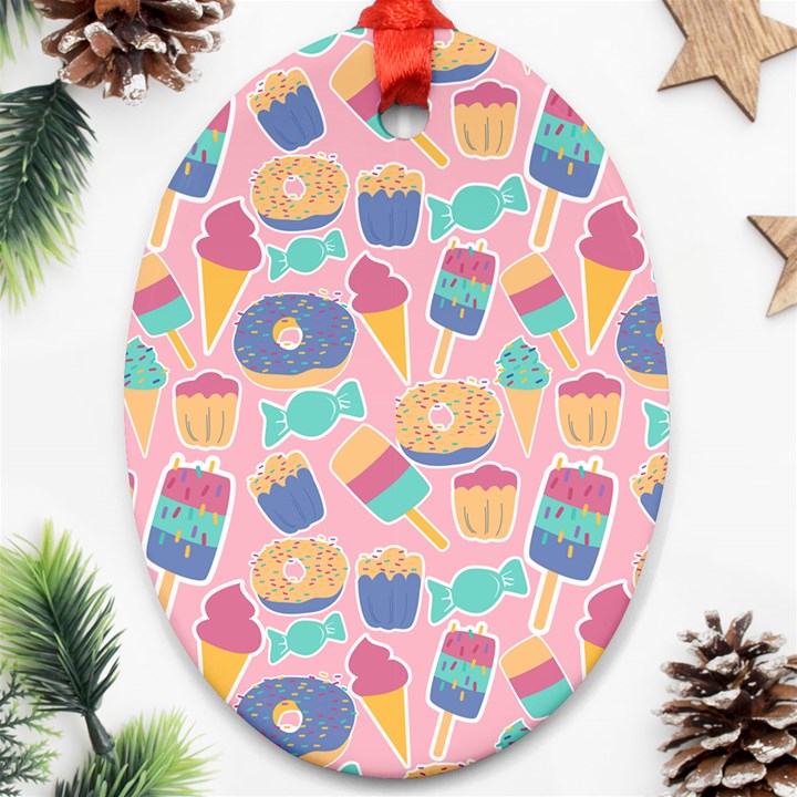 Ice Cream Donut Sweets Candie Oval Ornament (Two Sides)