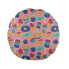 Ice Cream Donut Sweets Candie Standard 15  Premium Round Cushions by Apenda