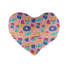 Ice Cream Donut Sweets Candie Standard 16  Premium Flano Heart Shape Cushions by Apenda