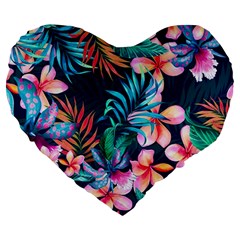 Hawaiian Flowers Hawaii Large 19  Premium Flano Heart Shape Cushions by Cemarart