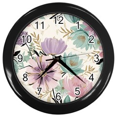 Flowers Pattern Floral Wall Clock (black) by Sabxi