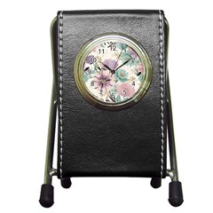 Flowers Pattern Floral Pen Holder Desk Clock by Sabxi