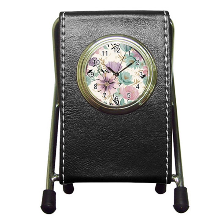 Flowers Pattern Floral Pen Holder Desk Clock