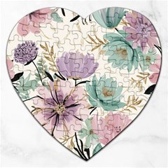 Flowers Pattern Floral Jigsaw Puzzle (heart) by Sabxi