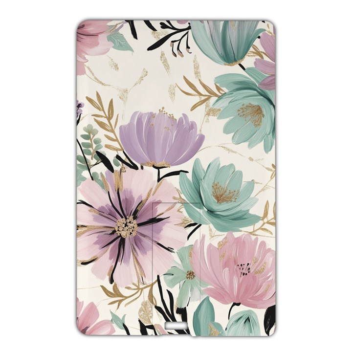 Flowers Pattern Floral Name Card Style USB Flash Drive