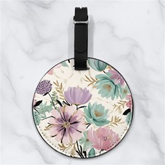 Flowers Pattern Floral Nappa Leather Luggage Tag Round by Sabxi