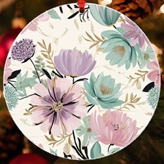 Flowers Pattern Floral Uv Print Acrylic Ornament Round by Sabxi