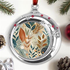 Leaves Pattern Flora Metal Snowflake Red Crystal Round Ornament by Sabxi