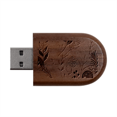 Leaves Pattern Flora Wood Oval Usb Flash Drive by Sabxi