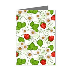 Strawberry Fruit Pattern Leaves Mini Greeting Card by Sabxi