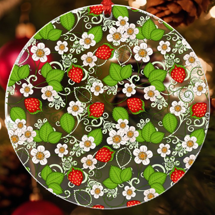 Strawberry Fruit Pattern Leaves UV Print Acrylic Ornament Round