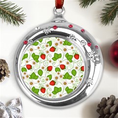 Strawberry Fruit Pattern Leaves Metal Snowflake Red Crystal Round Ornament by Sabxi