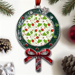 Strawberry Fruit Pattern Leaves Metal X mas Lollipop With Crystal Ornament by Sabxi