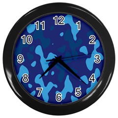 Blue Camouflage Pattern Wall Clock (black) by kyorashop23