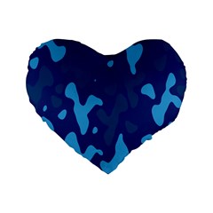 Blue Camouflage Pattern Standard 16  Premium Heart Shape Cushions by kyorashop23