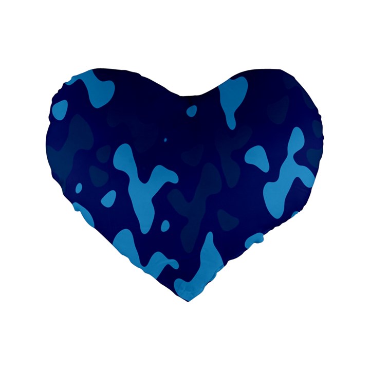 Blue Camouflage Pattern Standard 16  Premium Heart Shape Cushions