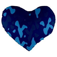 Blue Camouflage Pattern Large 19  Premium Heart Shape Cushions by kyorashop23