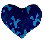 Blue Camouflage Pattern Large 19  Premium Flano Heart Shape Cushions Front