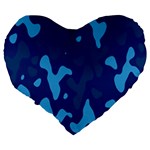 Blue Camouflage Pattern Large 19  Premium Flano Heart Shape Cushions Back