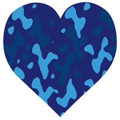 Blue Camouflage Pattern Wooden Puzzle Heart by kyorashop23