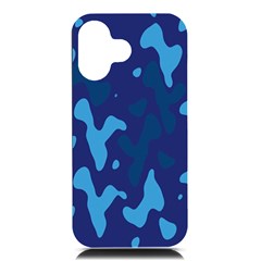 Blue Camouflage Pattern Iphone 16 Black Uv Print Pc Hardshell Case by kyorashop23