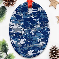 Blue, Camouflage, Cool, Navy, New, Pattern Oval Ornament (two Sides) by kyorashop23