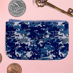 Blue, Camouflage, Cool, Navy, New, Pattern Large Coin Purse by kyorashop23