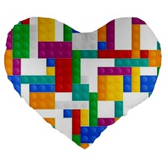 Colorful Bricks, Bricks, Colorful Large 19  Premium Heart Shape Cushions by kyorashop23