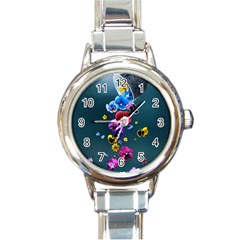 Falling Flowers, Art, Coffee Cup Round Italian Charm Watch by kyorashop23