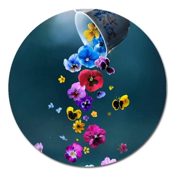 Falling Flowers, Art, Coffee Cup Magnet 5  (Round)