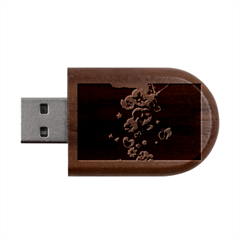 Falling Flowers, Art, Coffee Cup Wood Oval Usb Flash Drive by kyorashop23