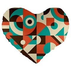 Retro Colorful Background, Retro Abstraction Large 19  Premium Flano Heart Shape Cushions by kyorashop23