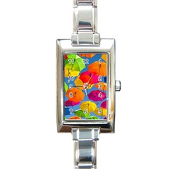 Umbrella, Colorful, Positive, Sky, Rainbow Rectangle Italian Charm Watch by kyorashop23