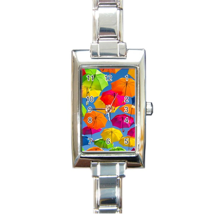 Umbrella, Colorful, Positive, Sky, Rainbow Rectangle Italian Charm Watch